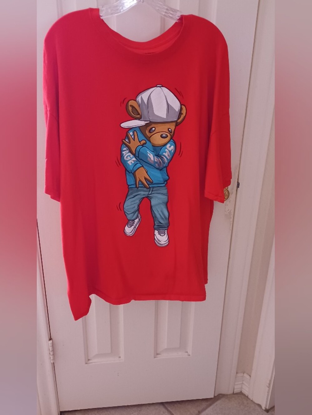 Red Graphic Tee with Dancing Bear Print